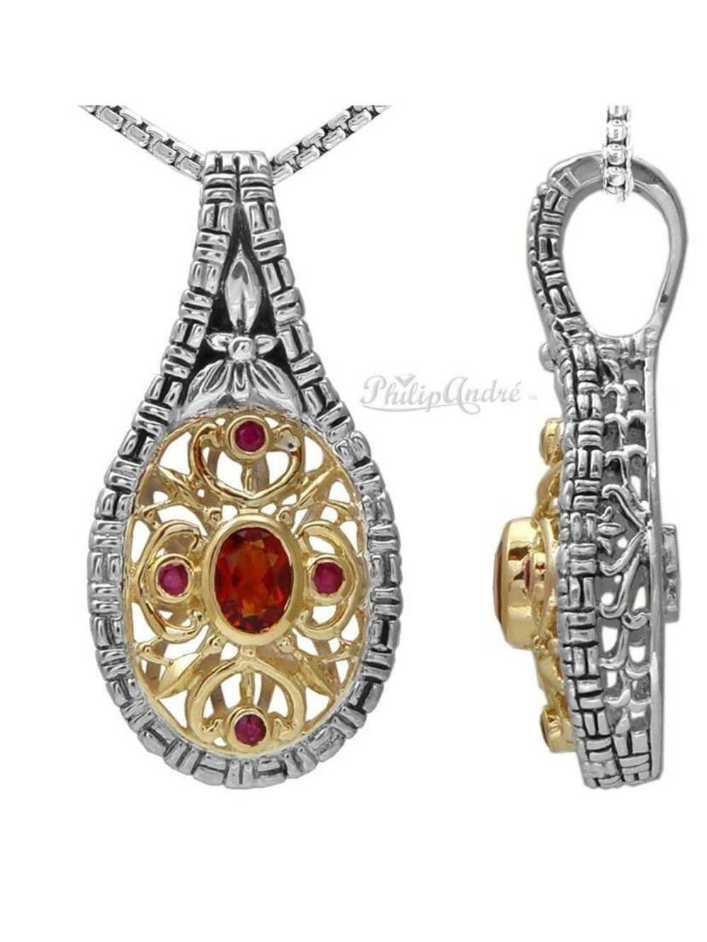 Philip Andre 18K Yellow Gold & Sterling Silve Madeira Citrine & Ruby Pendant